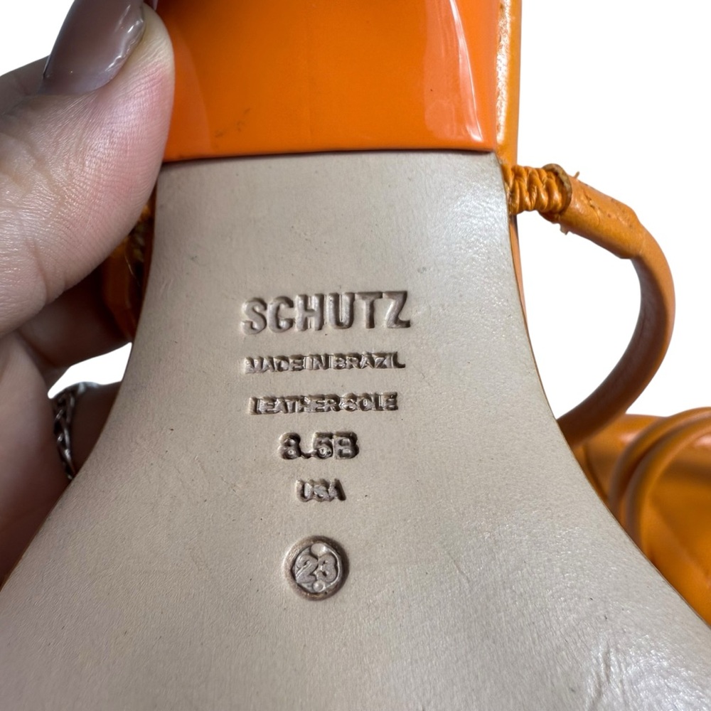 Schutz Agatha Orange Strappy Square Toe Heels | Size 8.5B - Picture 7 of 7